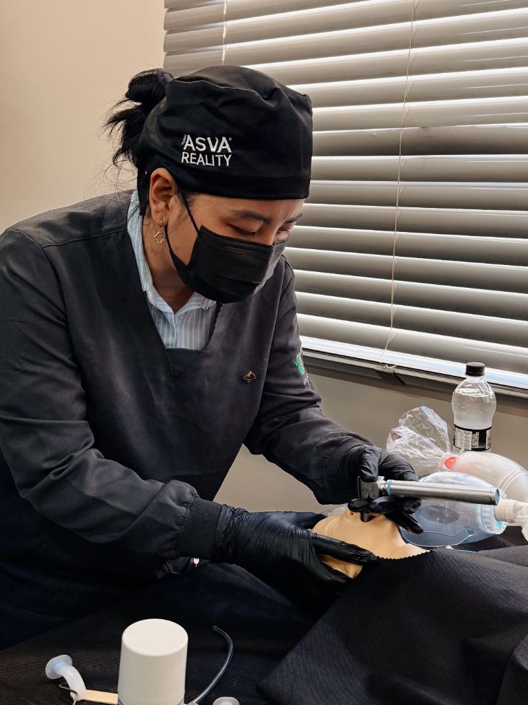 Prática de intubação no boneco pediátrico